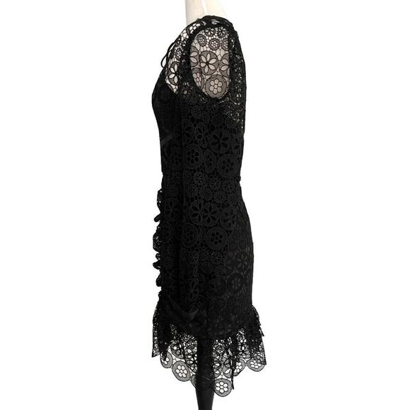 Self-Portrait Black Circle Guipure Lace Long Sleeve Mini Dress Size 4 - Picture 3 of 8